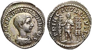 Diadumenian, as Caesar, Denarius struck ... 
