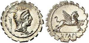 L. Papius, Denarius serratus, Rome, 79 BC AR ... 