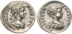 Caracalla and Geta, as Caesar, Denarius, AD ... 