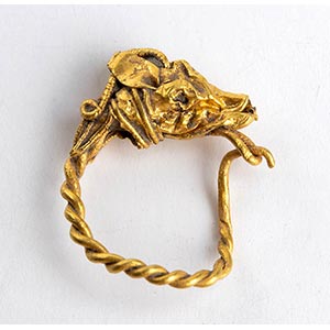 Greek gold earring with Antelope Head ... 