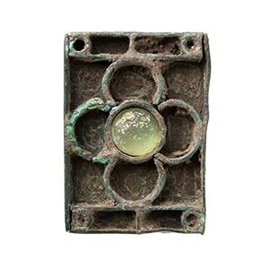 Bronze inlayed plaque with decorative glass ... 
