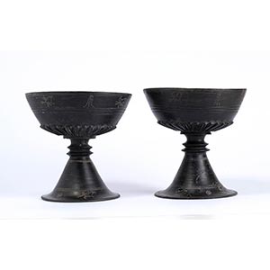 Couple of Etruscan bucchero chalices, ... 