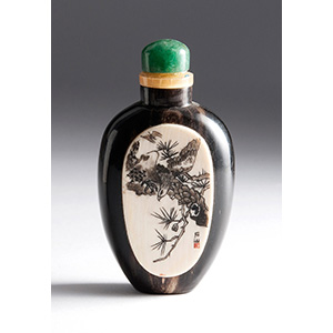 Engraved ivory and wood snuff bottle;
XX ... 