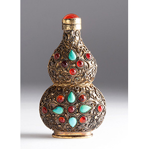 Gold metal and hardstone double gourd snuff ... 