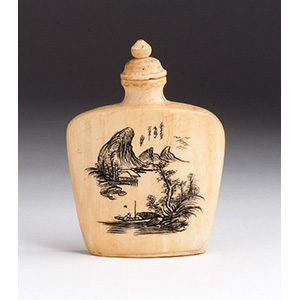 Engraved Landscape, Ivory snuff bottle; XX ... 
