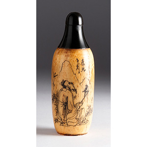 Engraved ivory snuff bottle; XX Century; 8,2 ... 
