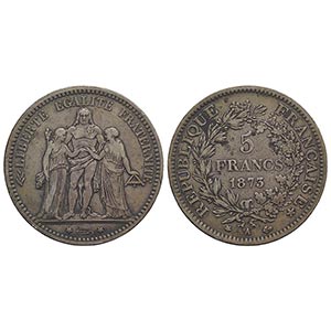 France. AR 5 Francs 1873 A, Paris (37mm, ... 
