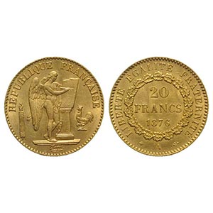 France. AV 20 Francs 1876 A, Paris (21mm, ... 