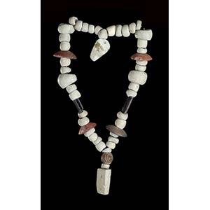 A STONE AND POTTERY BEADS NECKLACE WITH ... 