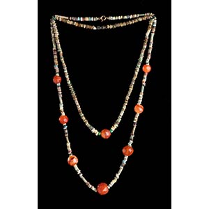 TWO GLASS AND STONE BEADS NECKLACES50 cm the ... 