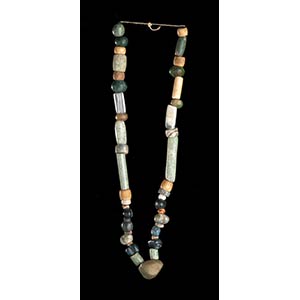 A STONE AND GLASS BEADS NECKLACE WITH MASK ... 