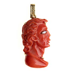 Japanese coral and gold pendent  ... 