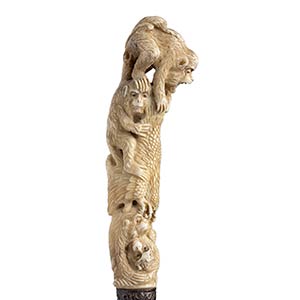 Antique bone mounted walking stick cane - ... 