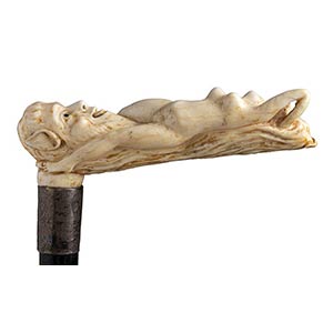 Antique ivory mounted erotic walking stick ... 