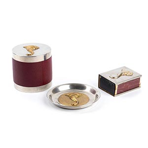HERMES  SILVER AND LEATHER SMOKING SET 70s  ... 