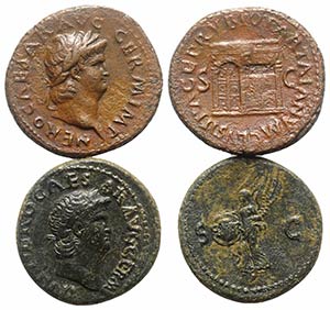 Nero (54-68). Lot of 2 Æ Asses (R/ Victory ... 