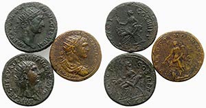 Trajan (98-117). Lot of 3 Æ Dupondii (R/ ... 