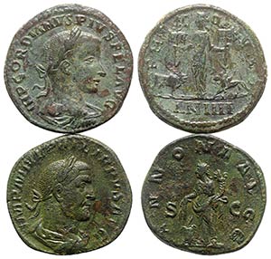 Lot of 2 Roman Æ coins, including Gordian ... 