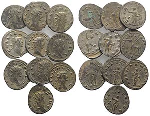Gallienus (253-268). Lot of 10 Antoninianii, ... 