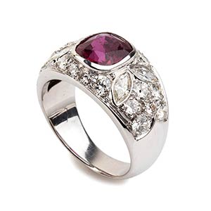 BAND RUBY AND DIAMONDS RING white gold 750 ... 