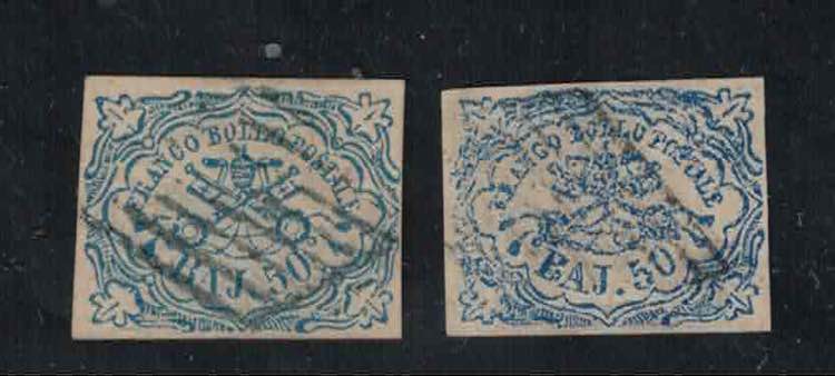 1852 - 50 Bajocchi azzurro e ... 