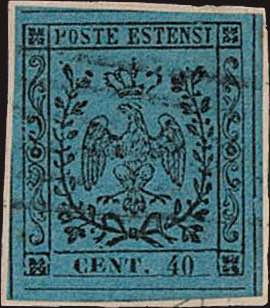 1852 - 40 c. celeste, n° 5, ... 