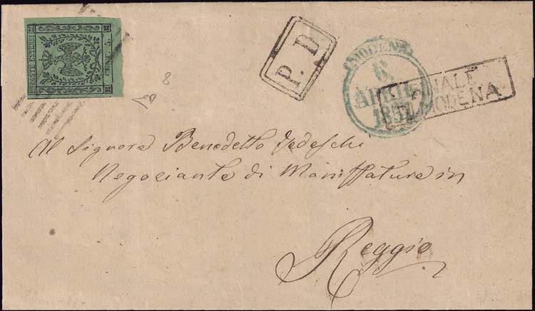 1852 - 5 c. verde, n° 7, spl, ... 