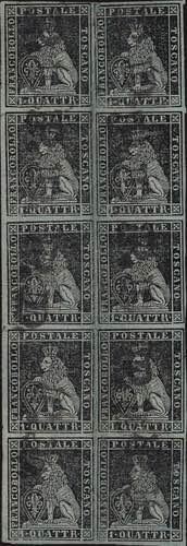 1851 - 1 q. nero su carta azzurra, ... 