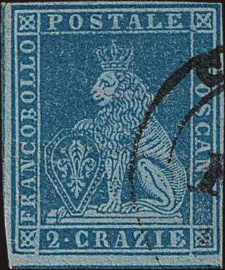 1851 - 2 cr. azzurro grigio su ... 