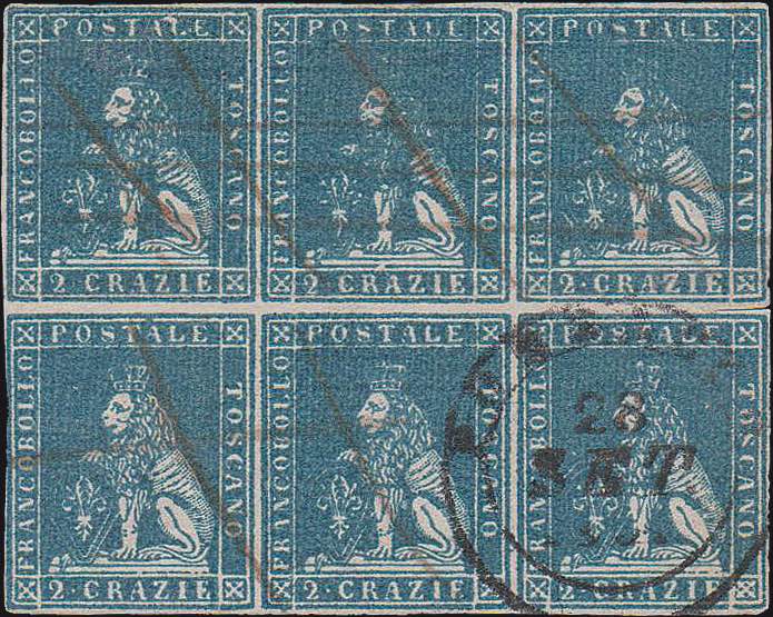 1851 - 2 cr. azzurro verdastro su ... 
