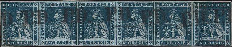 1851 - 6 cr. indaco su azzurro, ... 