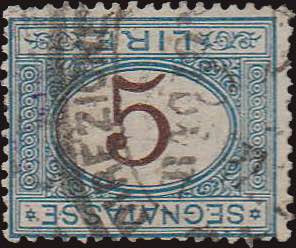1870 - 5 L. cifra bruna, Sx n° ... 