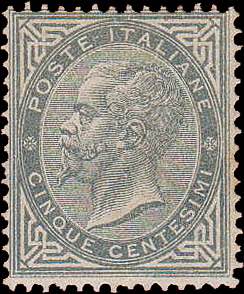 1863 - 5 c. grigio verde De La ... 