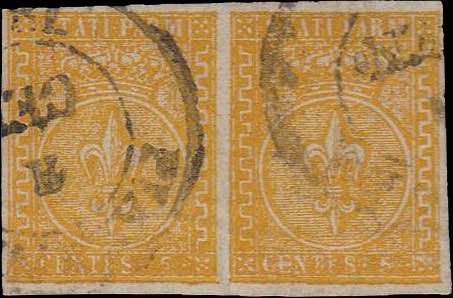 1854 - 5 c. giallo arancio, n° 6, ... 