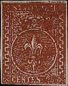1853 - 25 c. bruno rosso, n° 8, ... 