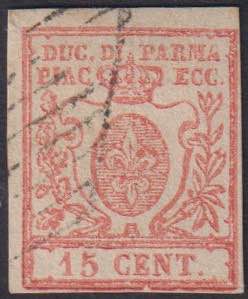 1857 - 15 cent. vermiglio, n° 9, ... 
