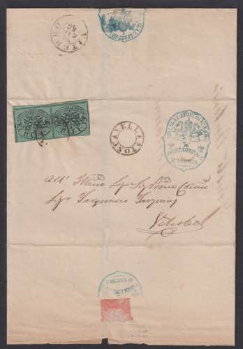 1866 - 1 b. verde azzurro, n° 2a, ... 