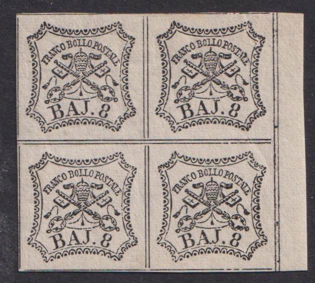 1852 - 8 b. bianco, n° 9, in spl ... 