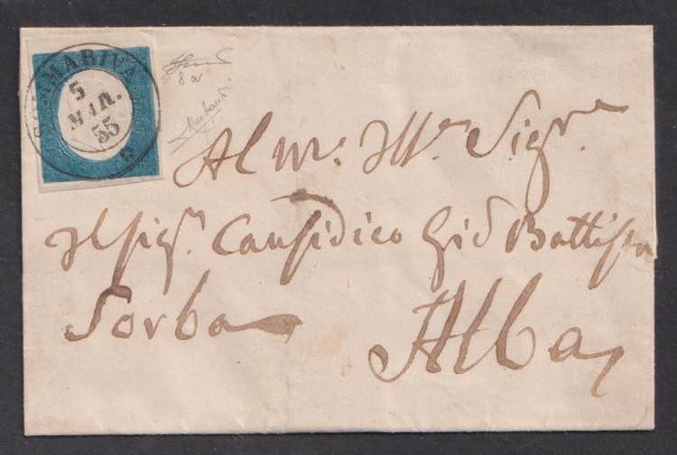 1855 - 20 cent. celeste, n° 8a, ... 