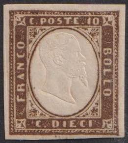 1858 - 10 cent. terra dombra, n° ... 