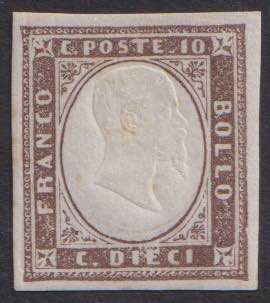 1859 - 10 cent. bruno violaceo, ... 