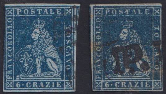 1851 - 6 crazie azzurro su grigio, ... 