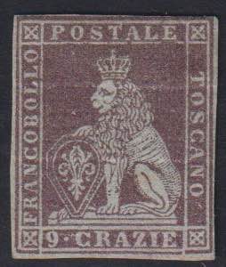 1851 - 9 cr. bruno violaceo chiaro ... 