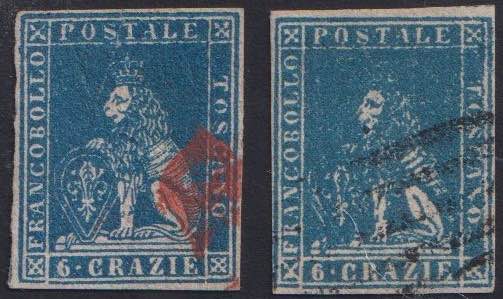 1857 - 6 crazie azzurro chiaro + ... 