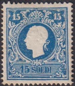 1858 - 15 soldi azzurro, I tipo, ... 
