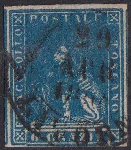 1857 - 6 cr. azzurro vivo, n° ... 
