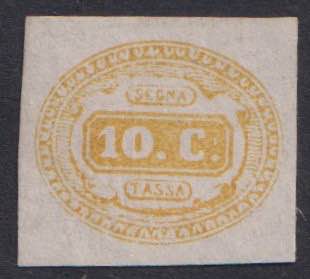 1863 - 10 c. giallo, Sx n° 1, ... 