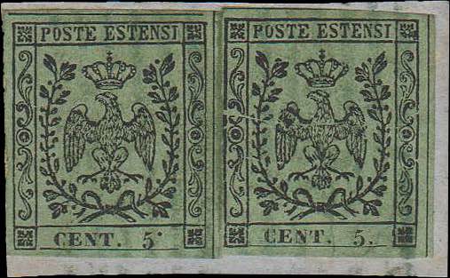 1852 - 5 c. verde oliva, n° 8 + ... 