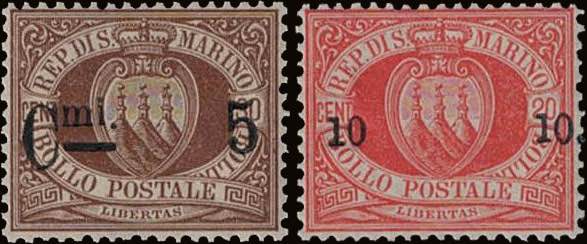 1892 - Sovr. 5 e 10 c., n° 9 + ... 
