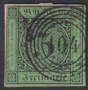 1853/58 - 3 k. verde, n° 6.  ... 